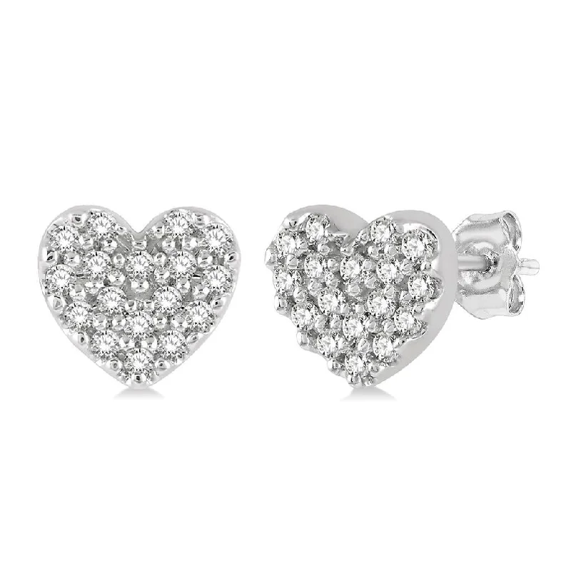 10K White Gold Petite Heart Pavé Diamond Earrings