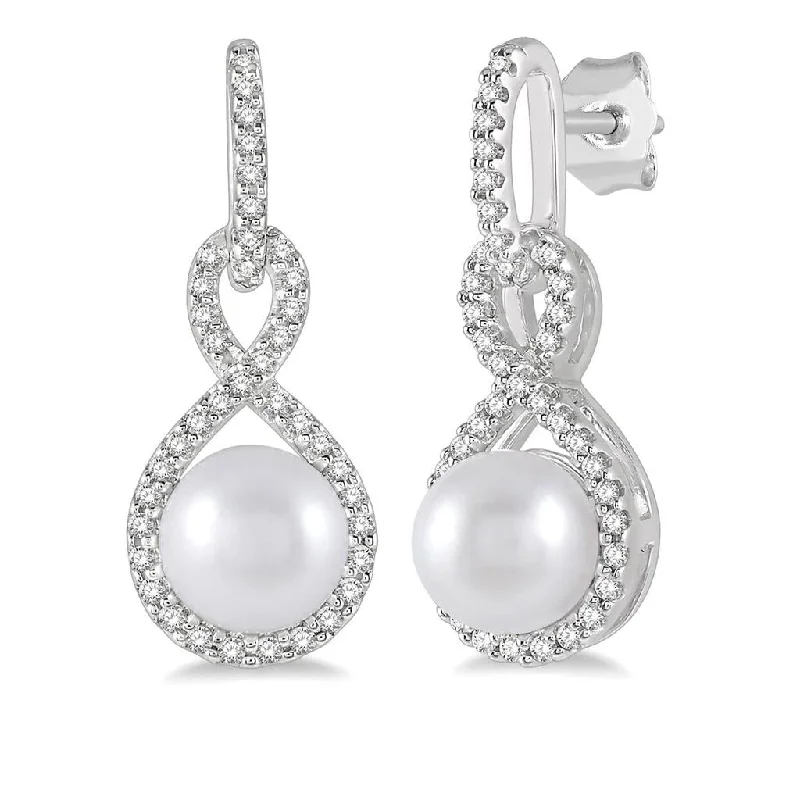 10K White Gold Pearl And Diamond Fashion Earrings