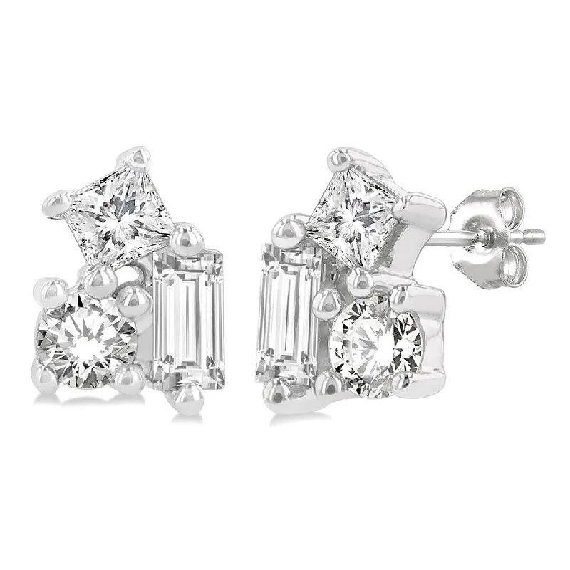 10K White Gold Petite Scatter Baguette Diamond Earrings