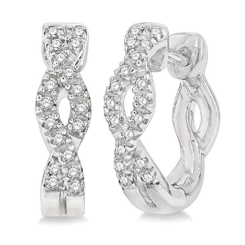 10K White Gold Swirl Petite Diamond Hoop Earrings