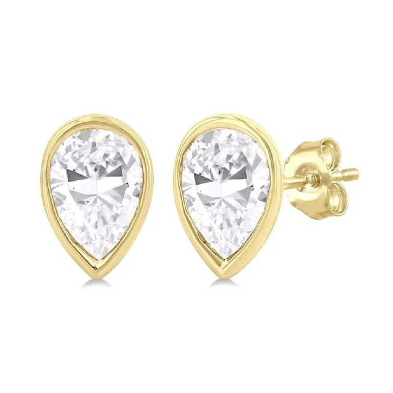 10K Yellow Gold Bezel Set Pear Shape Stud Diamond Earring