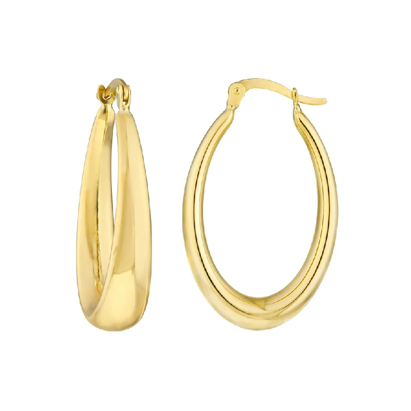 10K Yellow Gold Graduated Oval Puff Hoop Earrings