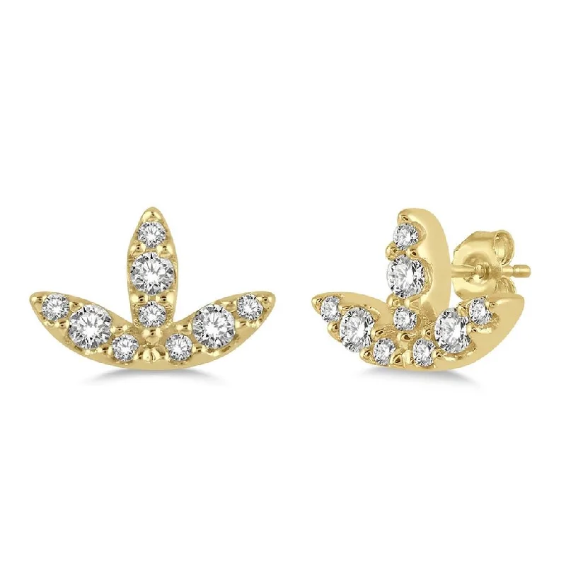 10K Yellow Gold Petite Leaf Diamond Earrings