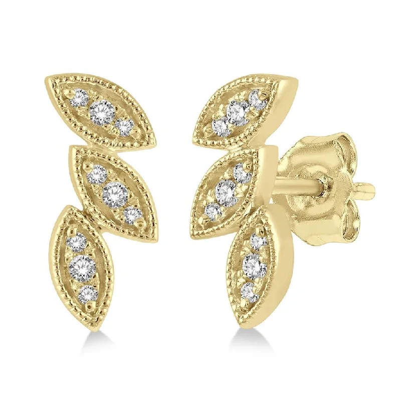 10K Yellow Gold Petite Leaf Diamond Earrings