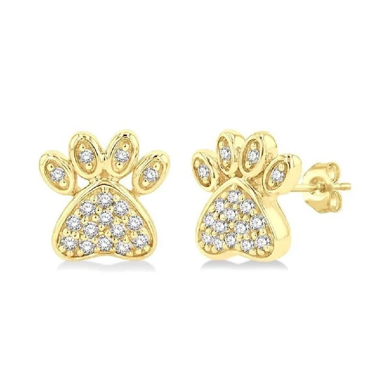 10K Yellow Gold Petite Paw Print Diamond Earrings