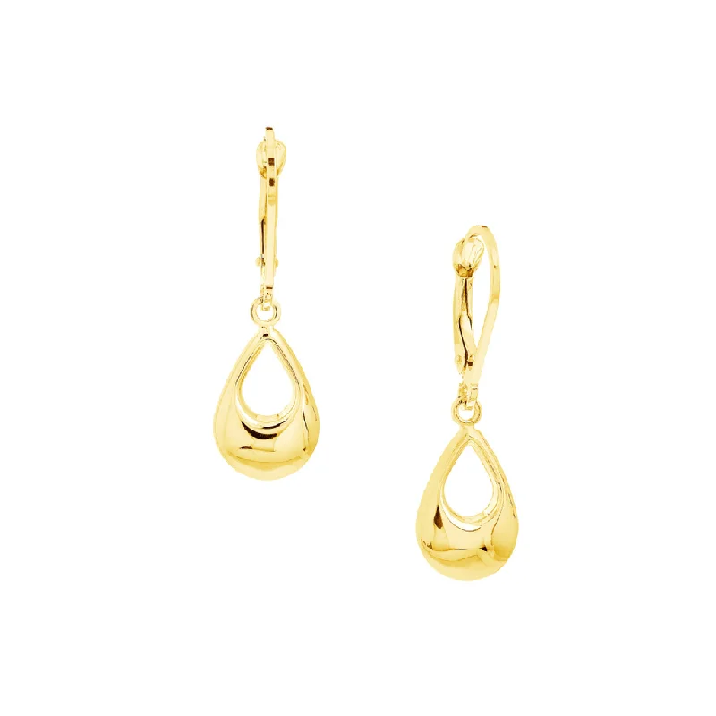 10K Yellow Gold Teardrop Lever Back Earrings