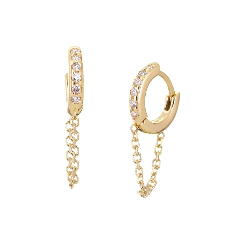 10Mm Diamond And 14K Gold Huggies With Chain