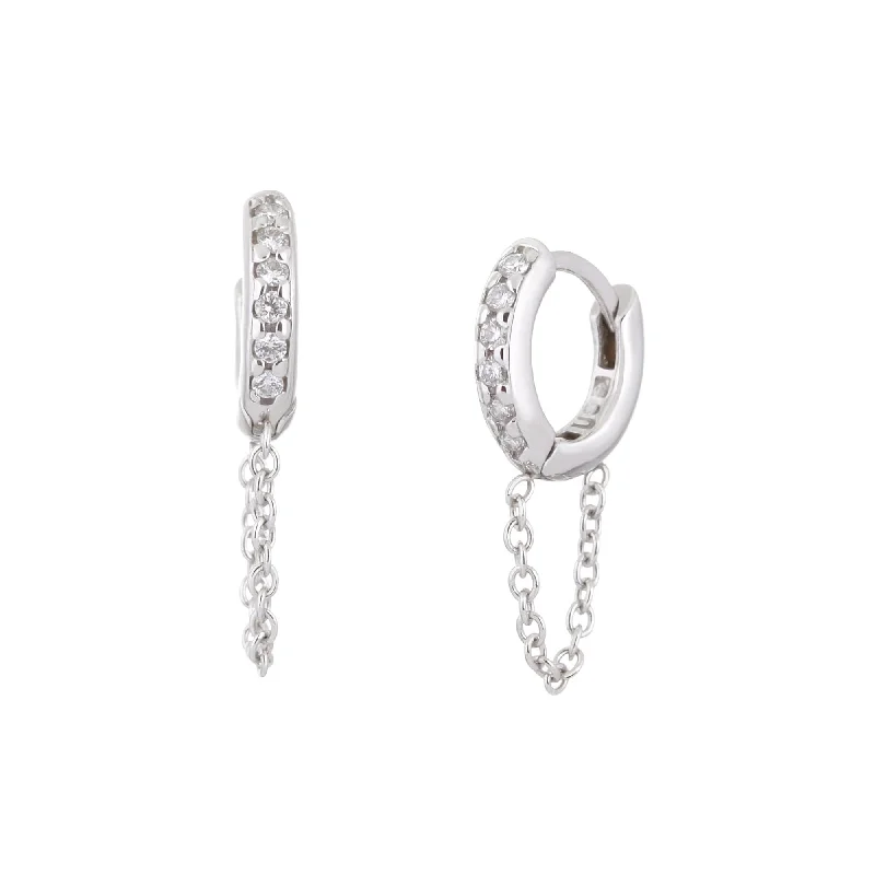 10 Mm Diamond And 14K White Gold Huggie Hoops With Chain