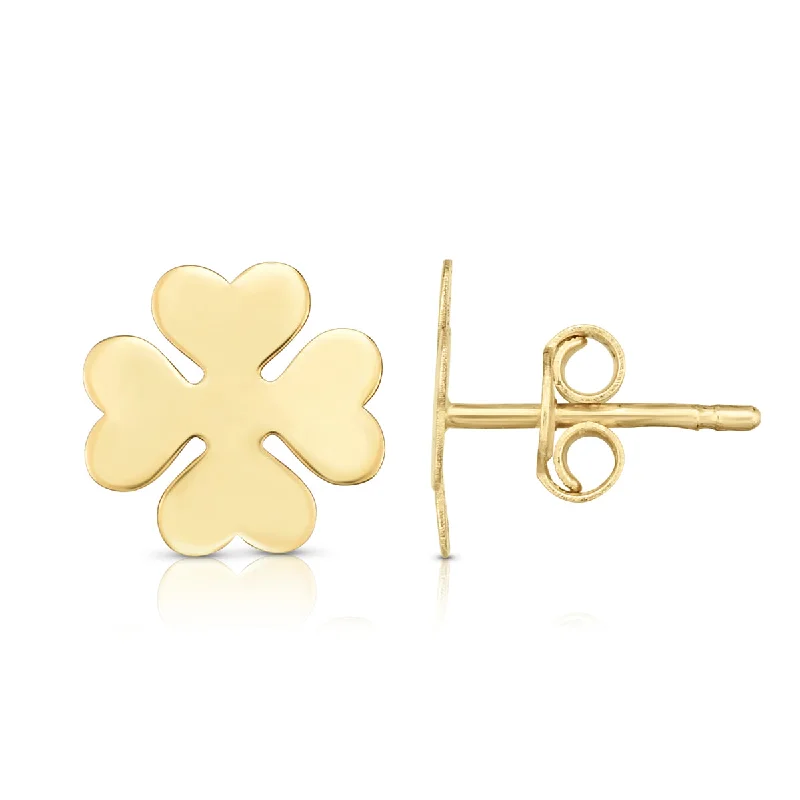 14K Gold Clover Stud Earrings