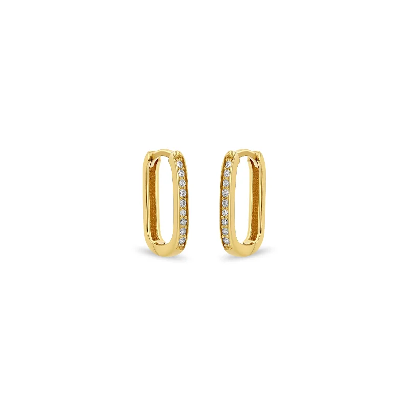 14k Pavé Diamond Thick Medium Oval Hinge Hoops