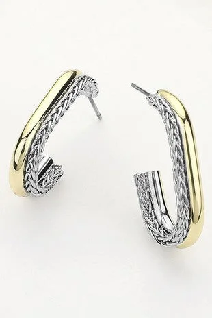 14K Gold Plated Two Tone Oval Hoop Earrings