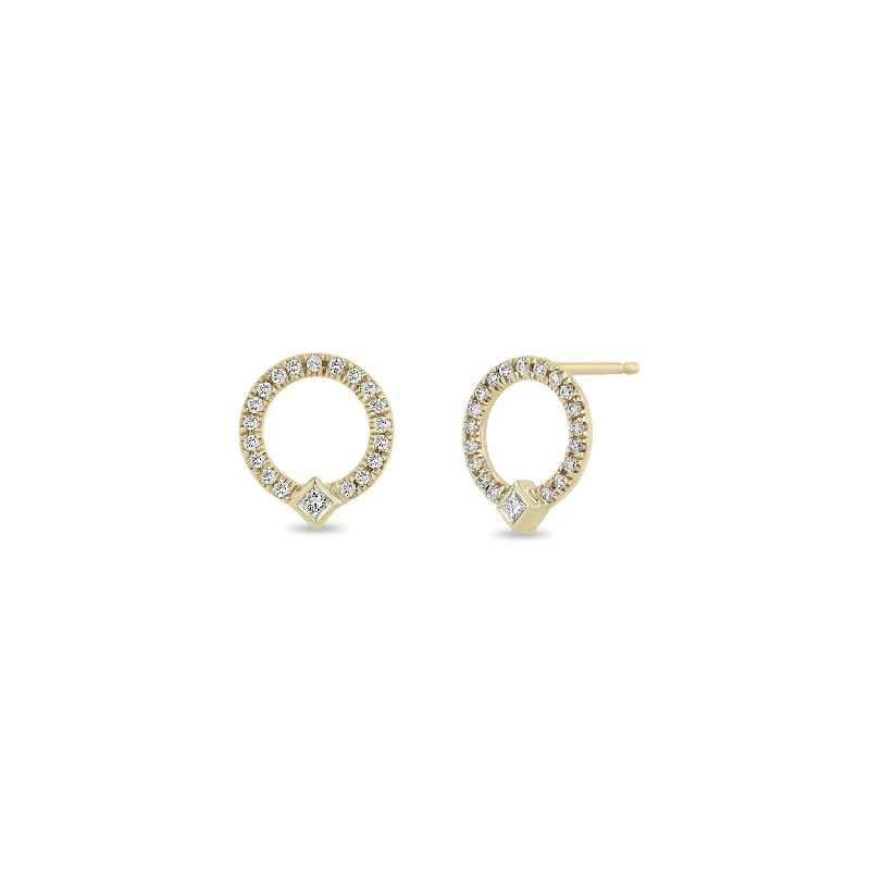 14k Princess Diamond & Diamond Circle Studs