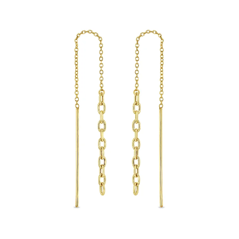 14k Gold Small Square Oval Chain Drop Threaders