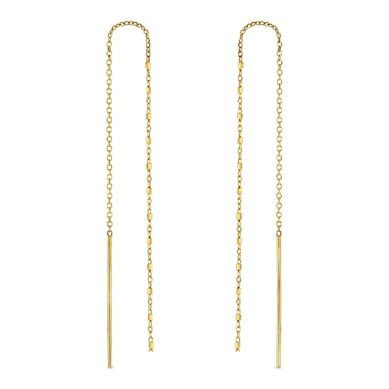 14k Gold Square Bead Chain Drop Threaders