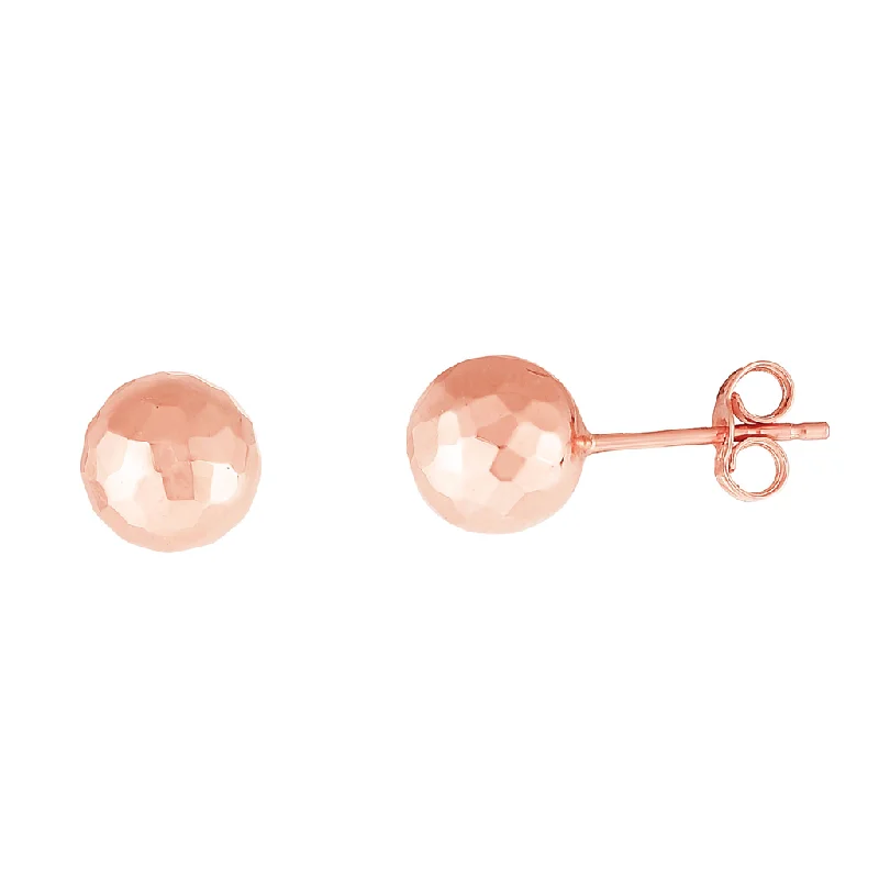 14K Rose Gold 7mm Faceted Ball Earrings