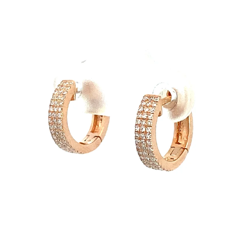 14K Rose Gold Three Row Diamond Pavé Huggie Earrings