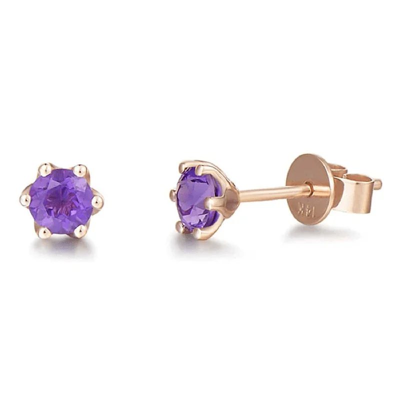 14K Rose Gold Diamond Cut Solitaire Tiny 0.5 Carat Genuine Amethyst Small Stud Earrings