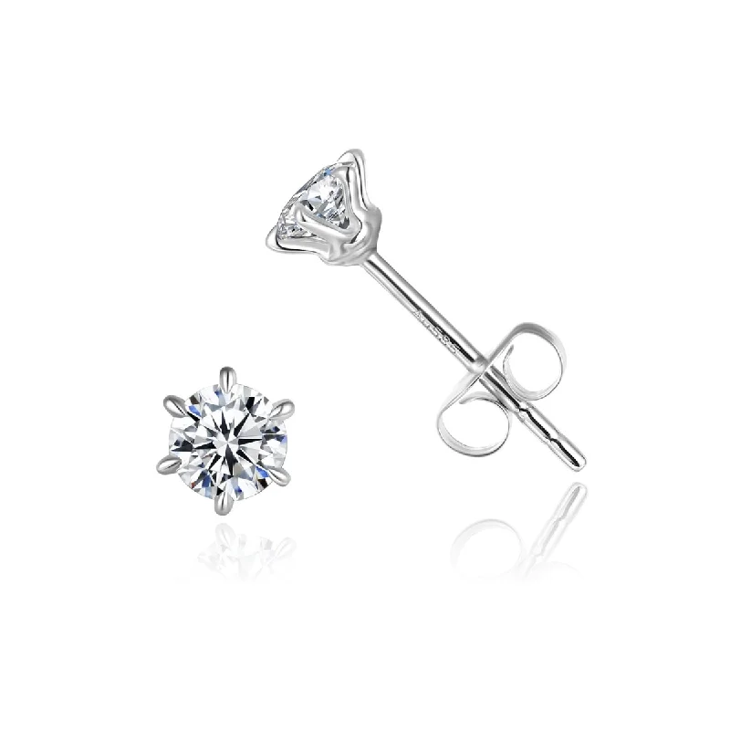 14K White Gold 0.3CTTW Six Prong Set Lab Grown Diamond Solitaire Stud Earrings