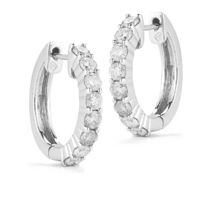 14K White Gold 12mm Diamond Huggie Earrings