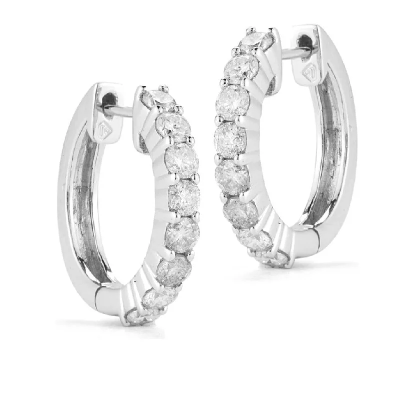 14K White Gold 15mm Diamond Huggie Earrings