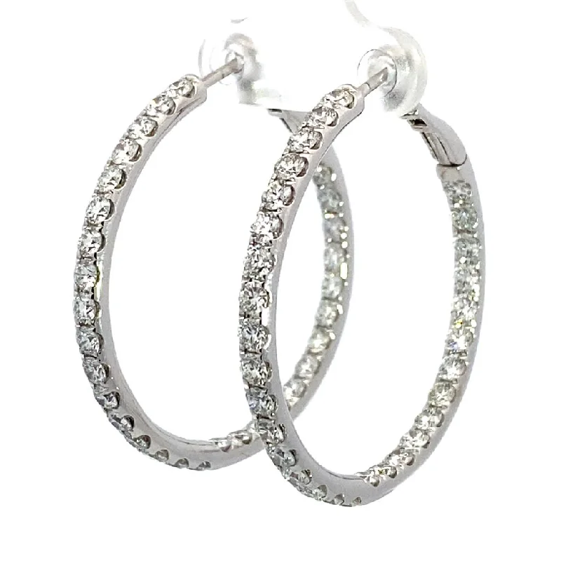 14K White Gold 38mm Round Inside Out Diamond Hoop Earrings