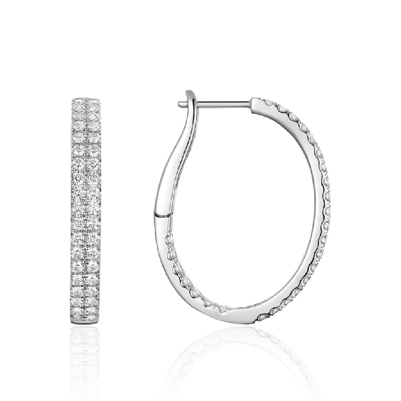 14K White Gold Double Row Diamond Hoop Earrings