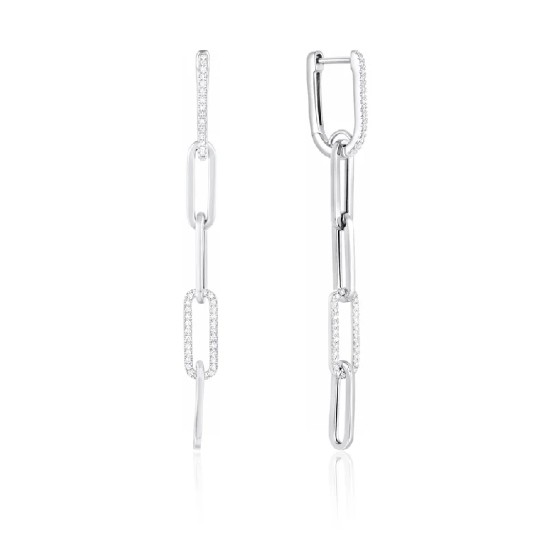 14K White Gold Narrow Chain Dangle Diamond Earring