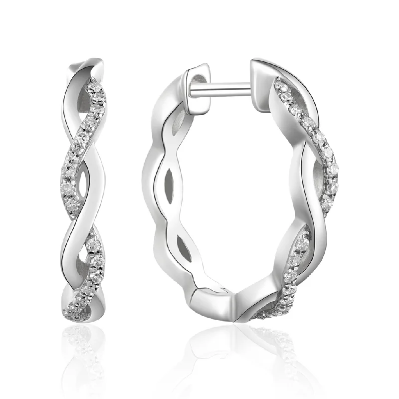 14K White Gold Twisted Diamond Hoop Earrings