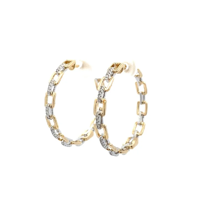 14K Yellow And White Gold Chain Link Hoop Earrings