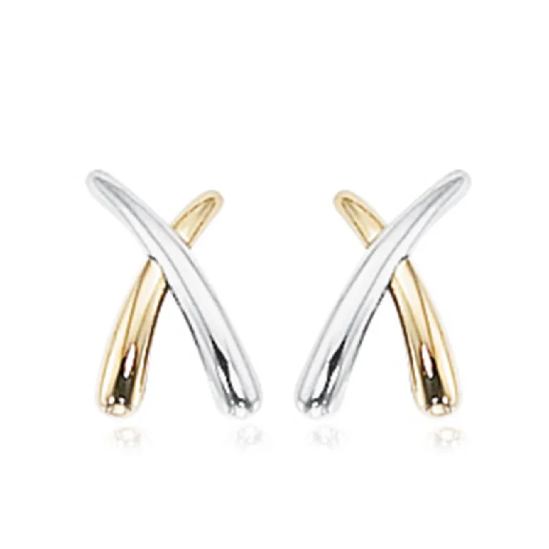 14K Yellow And White Gold X Stud Earrings