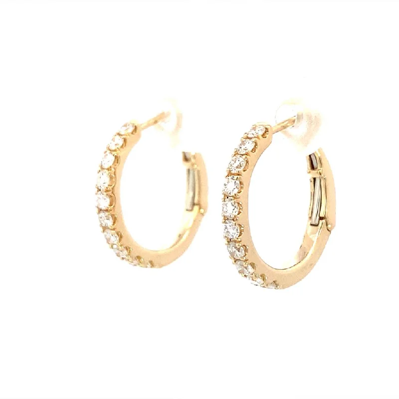 14K Yellow Gold 15mm Round Diamond Hoop Earrings