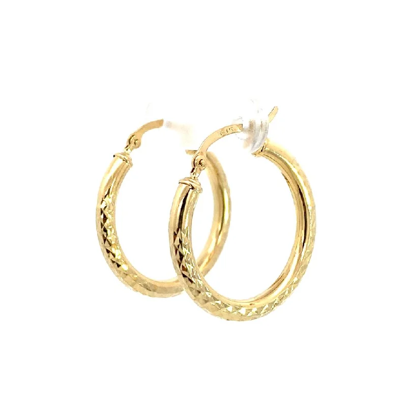 14K Yellow Gold 25mm Diamond Cut Semi-Solid Large Hoop Earring