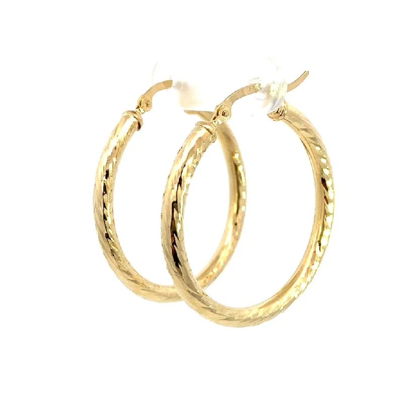 14K Yellow Gold 30mm Diamond Cut Semi-Solid Large Hoop Earring