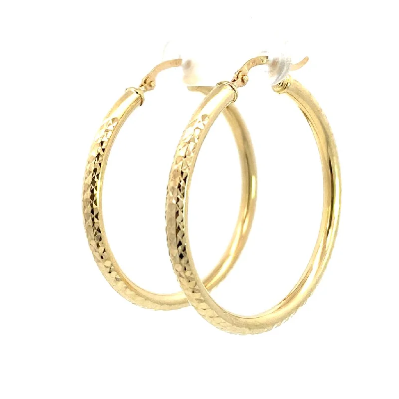 14K Yellow Gold 37mm Diamond Cut Semi-Solid Large Hoop Earring