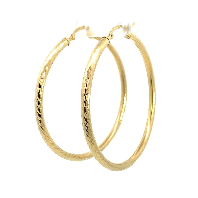 14K Yellow Gold 50mm Diamond Cut Semi-Solid Large Hoop Earring