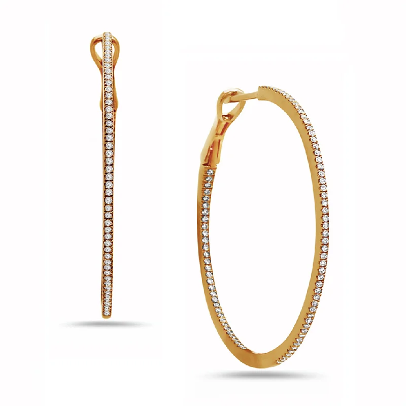 14K Yellow Gold 51mm Round Inside Out Diamond Hoop Earrings