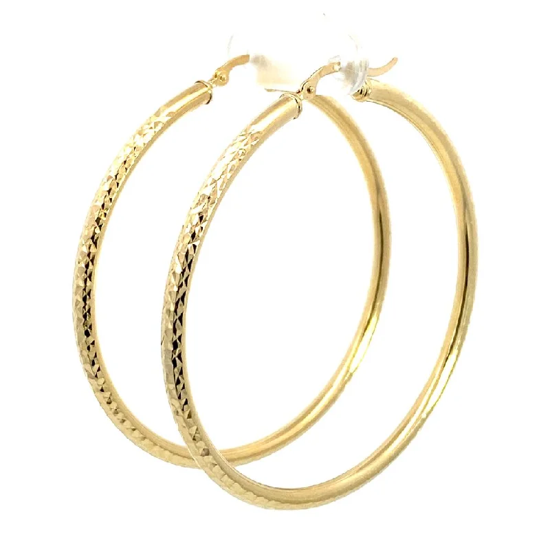 14K Yellow Gold 55mm Diamond Cut Semi-Solid Large Hoop Earring