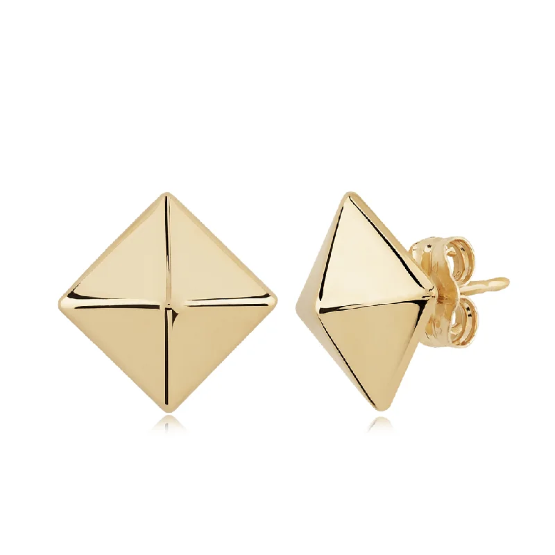 14K Yellow Gold 6mm Pyramid Stud Earrings