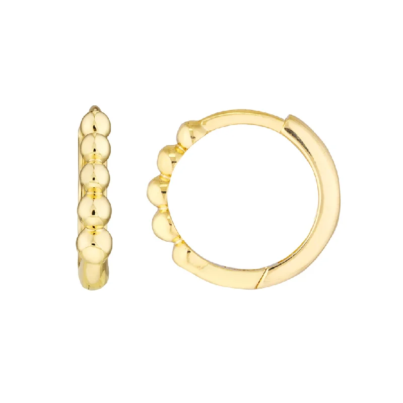 14K Yellow Gold Beaded Huggie Earring