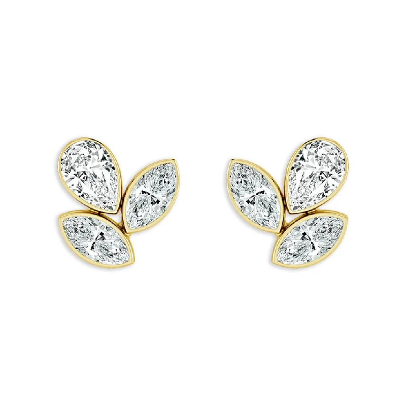 14K Yellow Gold Bubbles Stud Lab Diamonds Stud Earrings