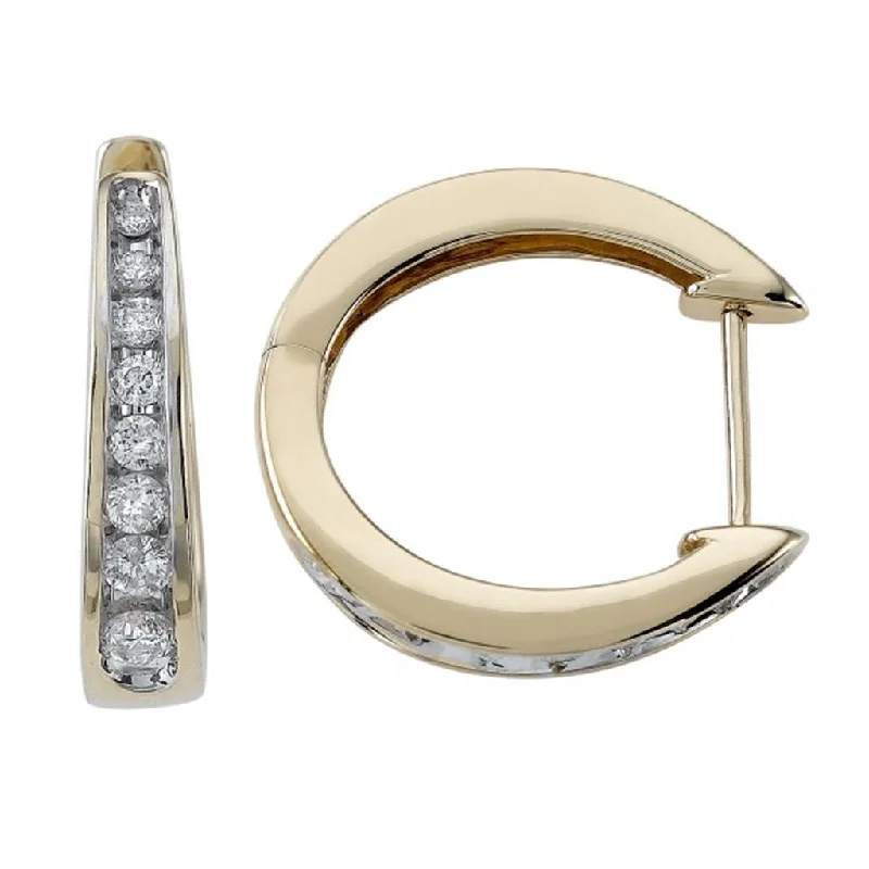 14K Yellow Gold Channel Set Diamond Hoop Earrings