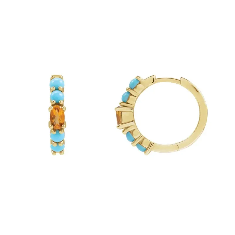 Citrine & Turquoise Gold Hoop Earrings