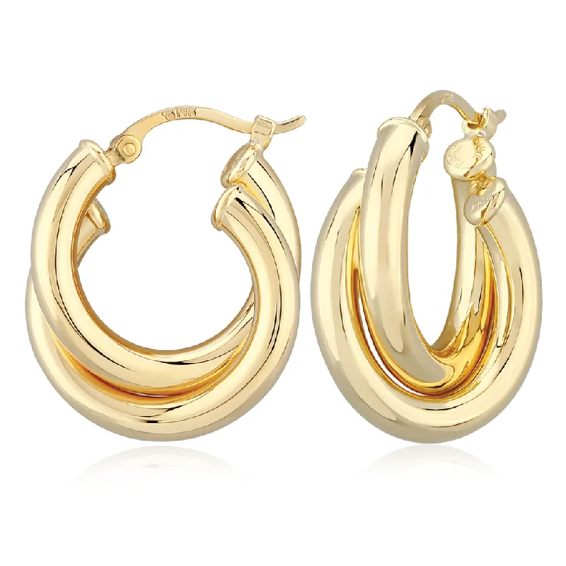 14K Yellow Gold Double Tube Hoop Earrings