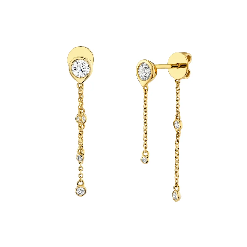 14K Yellow Gold Front And Back Dangle Natural Diamonds Earrings