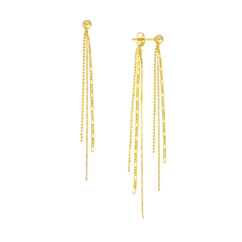 14K Yellow Gold Front To Back Mix Chain Tassel Earrings