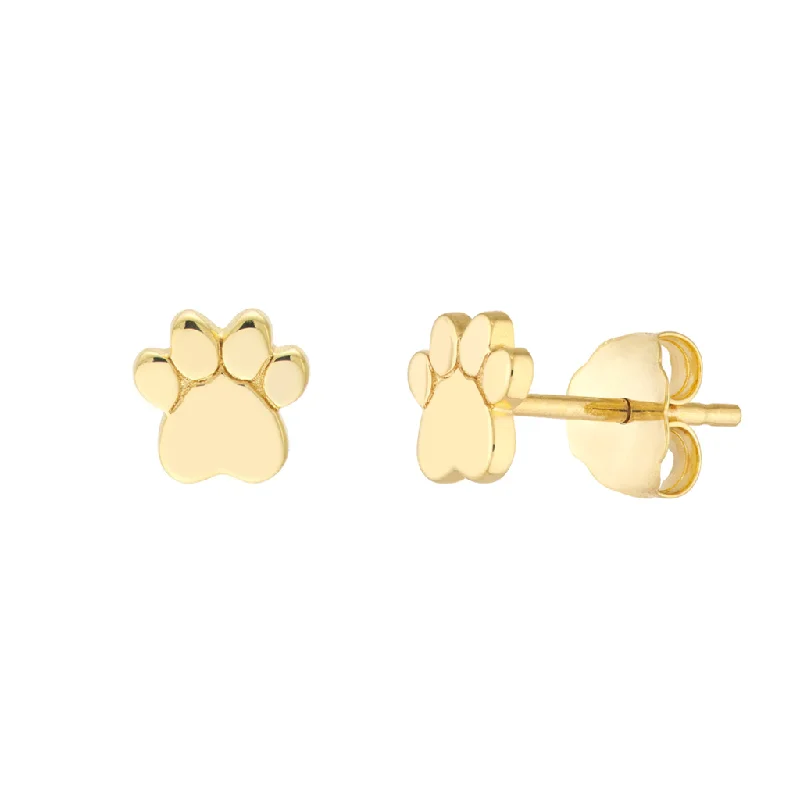 14K Yellow Gold Heart Dog Paw Print Earrings