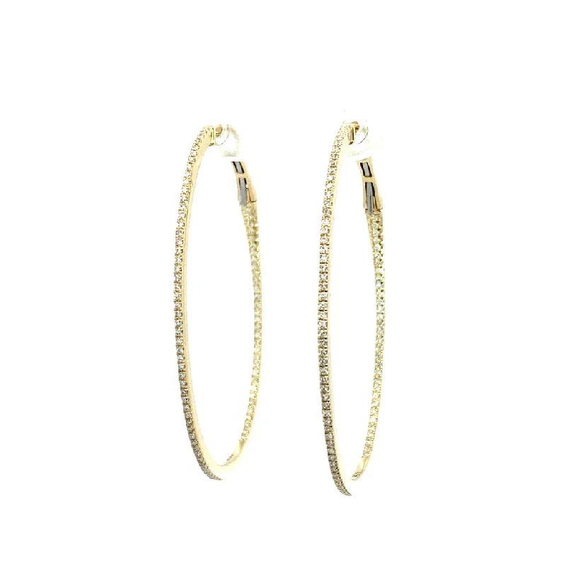 14K Yellow Gold Inside Out Oval Diamond Hoop Earrings