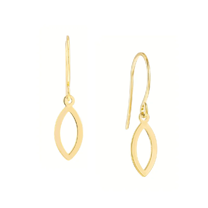 14K Yellow Gold Mini Open Marquise Dangle Earrings