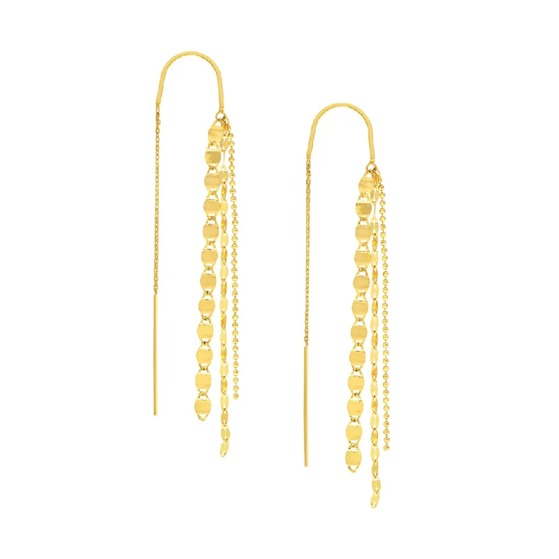 14K Yellow Gold Multi Chain Dangle Threader Earring