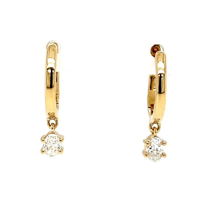 14K Yellow Gold Oval Diamond Drop Huggie Earrings